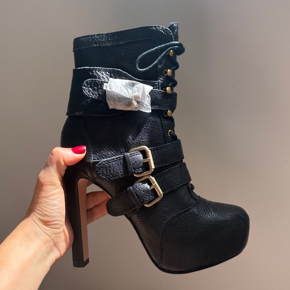 POUR‎ La VICTOIRE Black Leather High Heel Boots Aleria authentic Italian leather - Picture 3 of 8